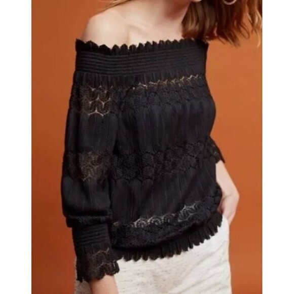 Deletta Anthropologie Black Riley Off-the-Shoulder Top Size S Dark Romance - Picture 1 of 9